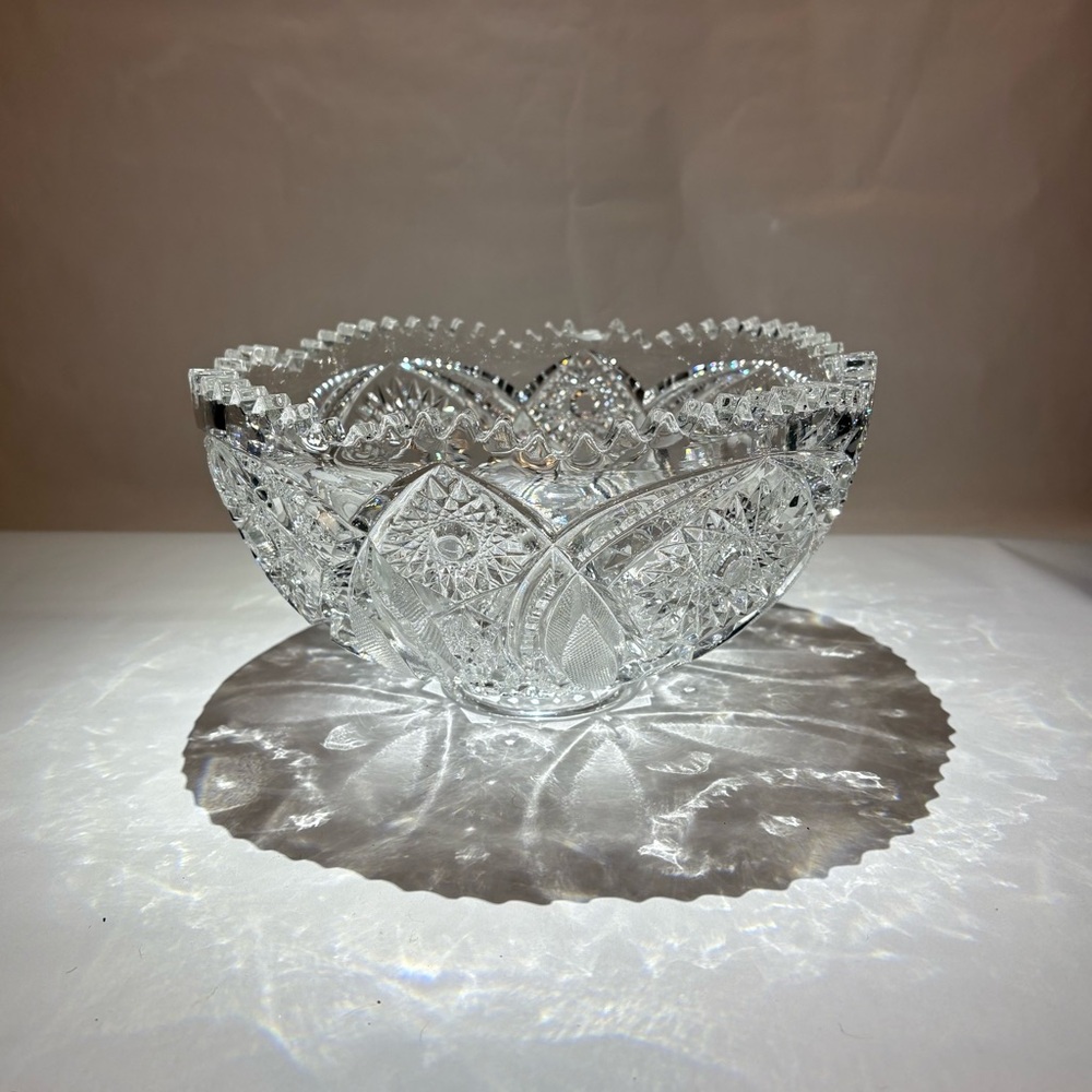 Antique American Brilliant Period Cut Glass Bowl | ABP Hobstar & Pinwheel 7"